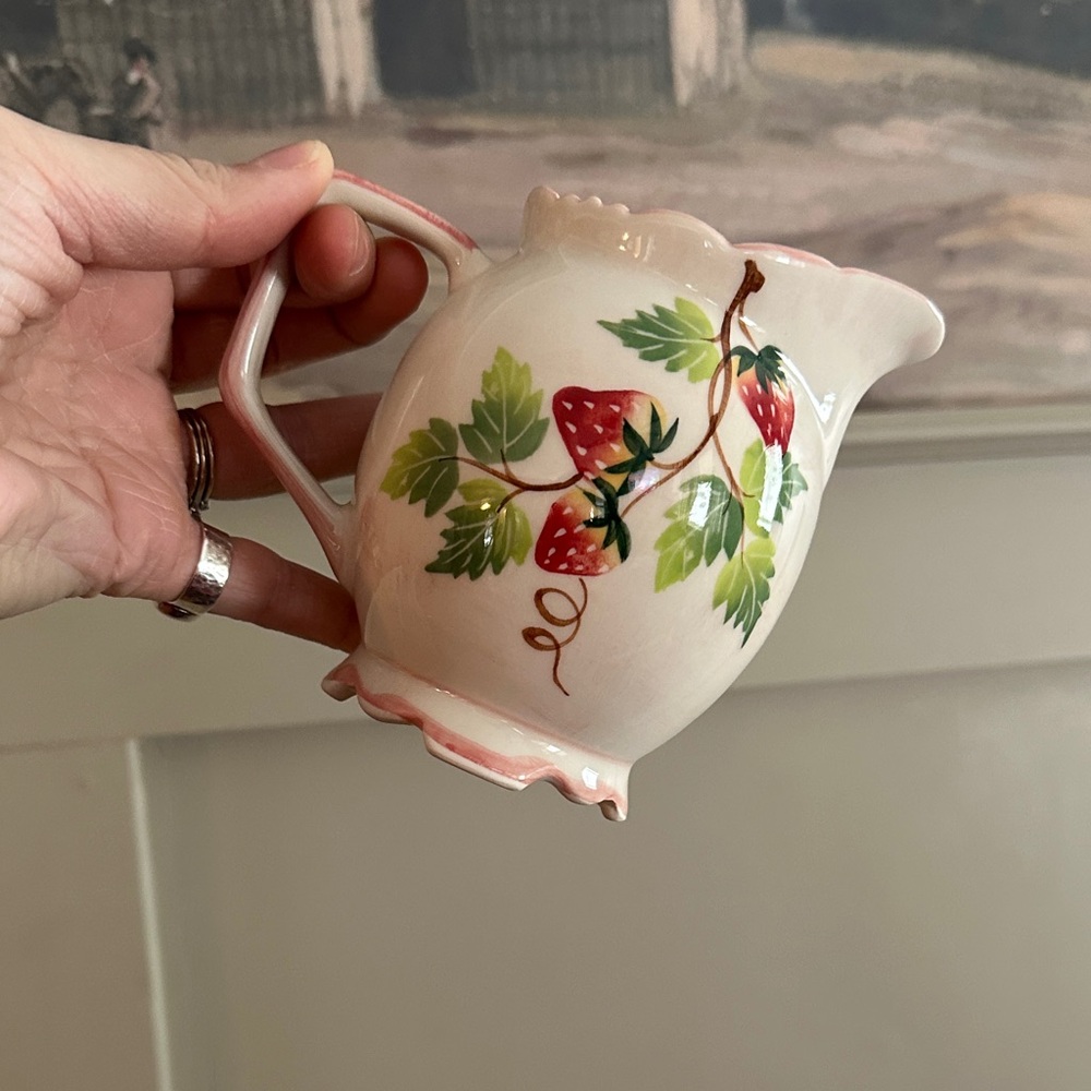 Strawberry Ceramic Sugar and Creamer Set approx. 4 1/2” tall 3” wide - Picture 3 of 10